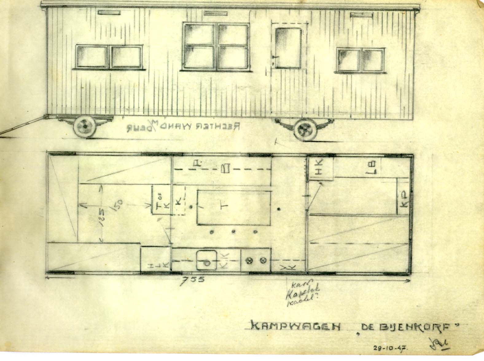 schets KAMPWAGEN de Bijenkorf.